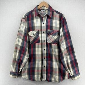 FIVE BROTHER Shirt Men L 16-16.5 Tallman Heavy Flannel Plaid Cotton Blue USA VTG